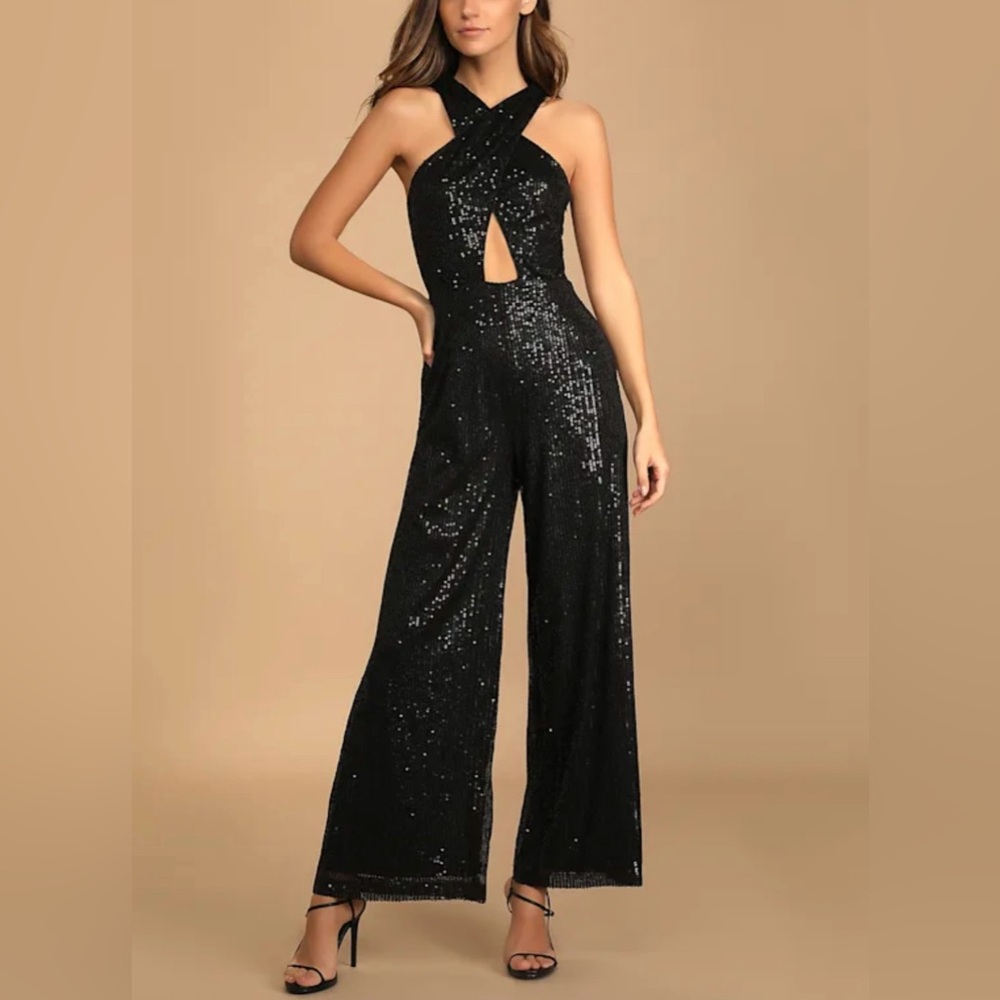 Lulu's Black Sequin Jumpsuit